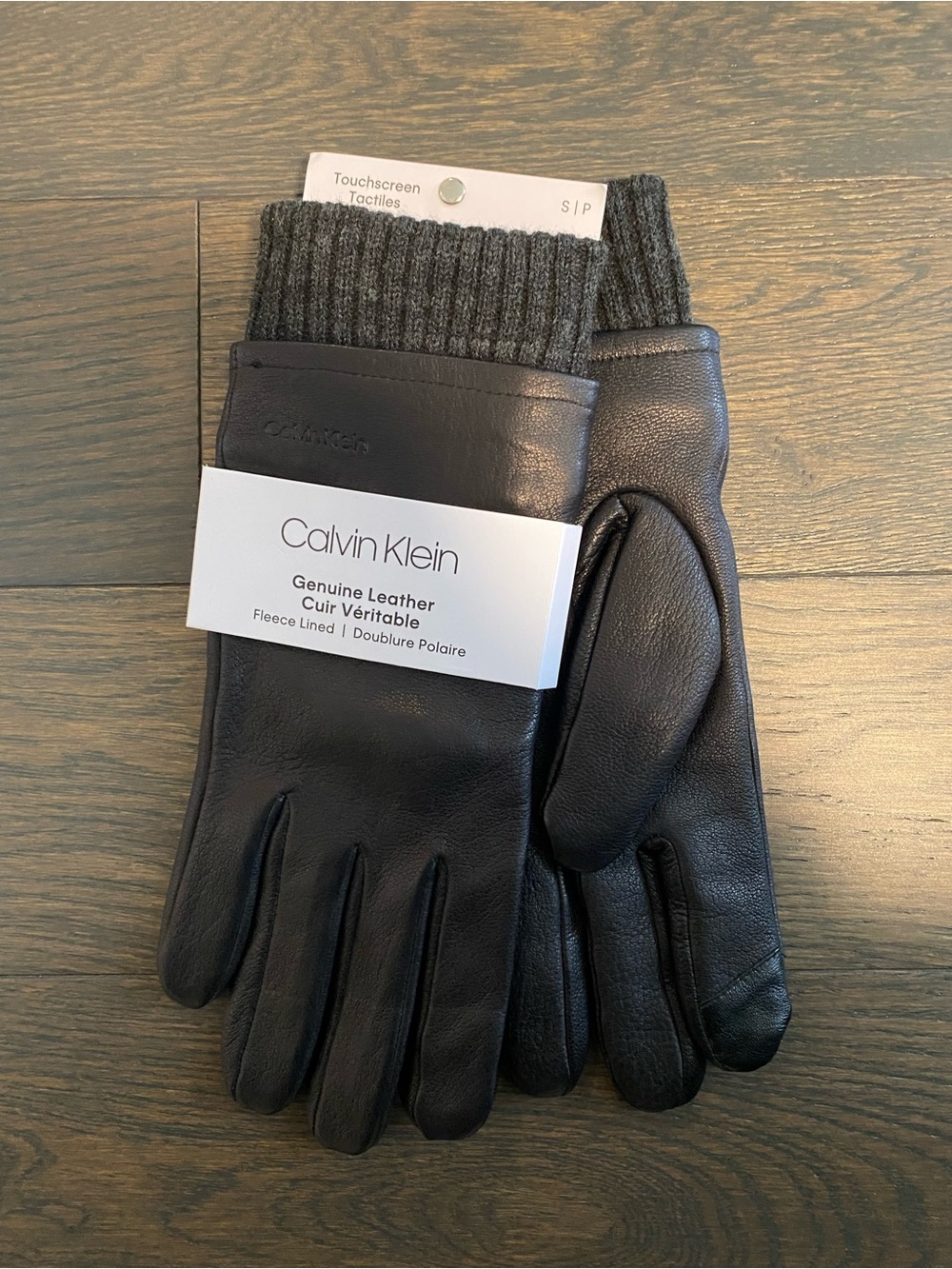 Calvin Klein Men’s Black Genuine Leather Touchscreen Gloves